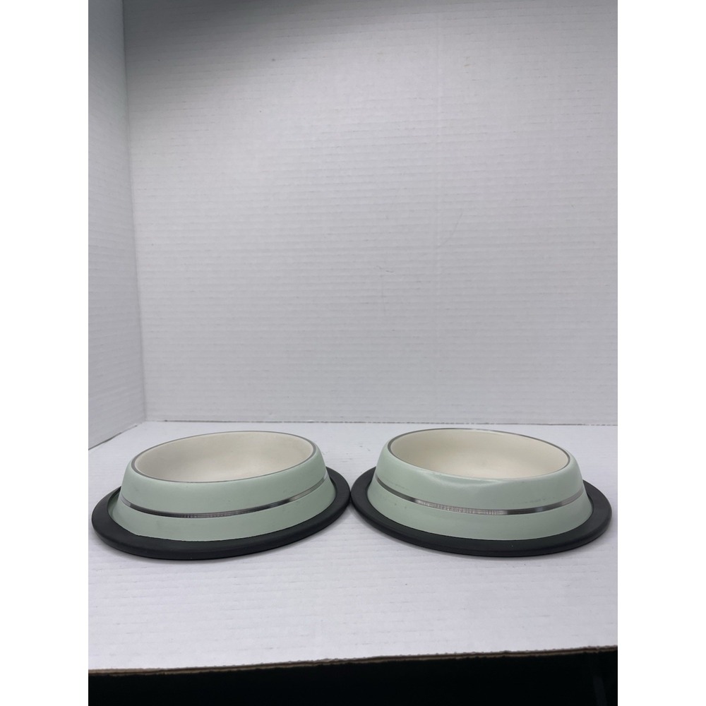 2pc Stainless Steel Non-Slip Rubber Bottom Small Dog Pet Food Water Bowl‎ Set